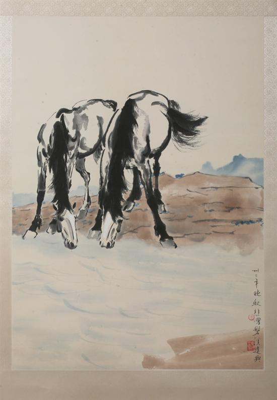 Appraisal: ATTRIBUTED TO XU BEIHONG Chinese - HORSES signed and sealed