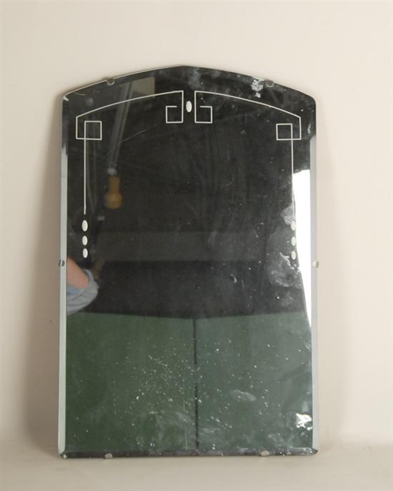 Appraisal: Art Deco Mirror etched glass with beveled edges H W