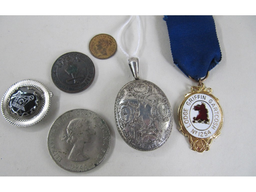 Appraisal: Lot comprising Masonic medal Masonic fob silver locket and three