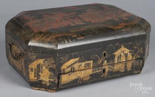 Appraisal: Chinese lacquer sewing box th c with ivory accoutrements ''