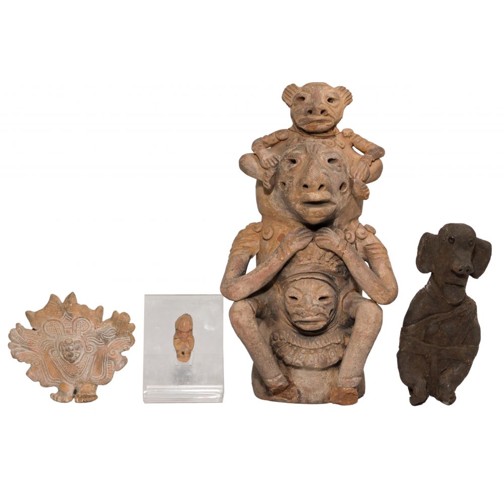 Appraisal: PRE-COLUMBIAN POTTERY ASSORTMENT figural items of various shapes sizes colors