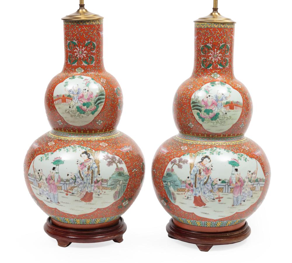 Appraisal: Large Pair of Chinese Famille Rose Porcelain Double Gourd Vases