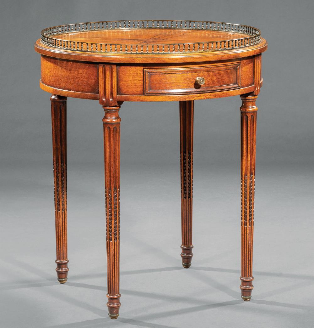 Appraisal: Louis XVI-Style Bronze-Mounted Walnut Bouillotte Table th c galleried top