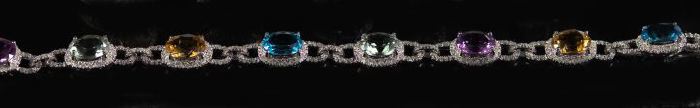 Appraisal: Fourteen-Karat White Gold Multi-Gemstone and Diamond Bracelet the flexible strap