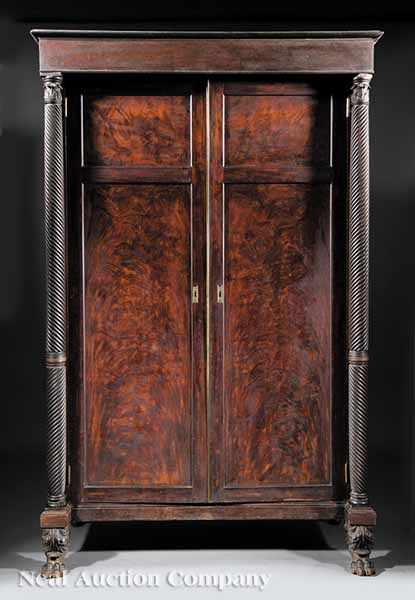 Appraisal: A Good American Classical Brass Inlaid Mahogany Wardrobe early th