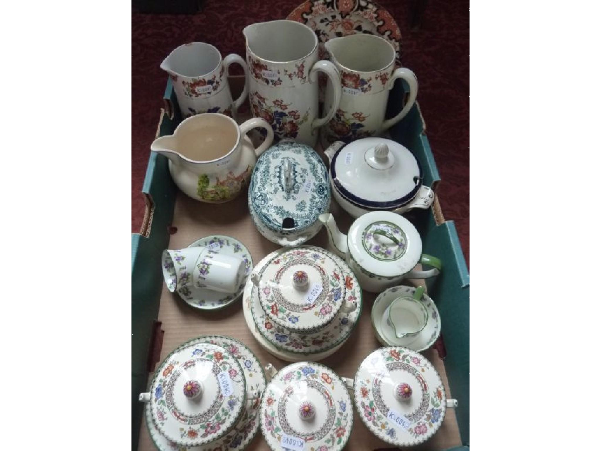 Appraisal: Four Copeland Spode lidded soup cups three Arthur Wood jugs