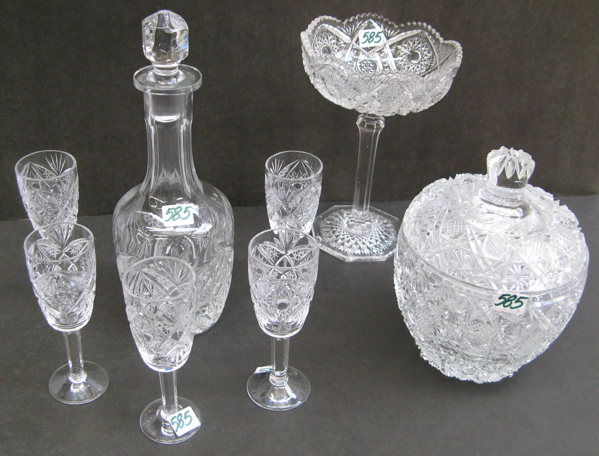 Appraisal: A GROUP OF CUT CRYSTAL TABLE ACCESSORIES A Russian decanter