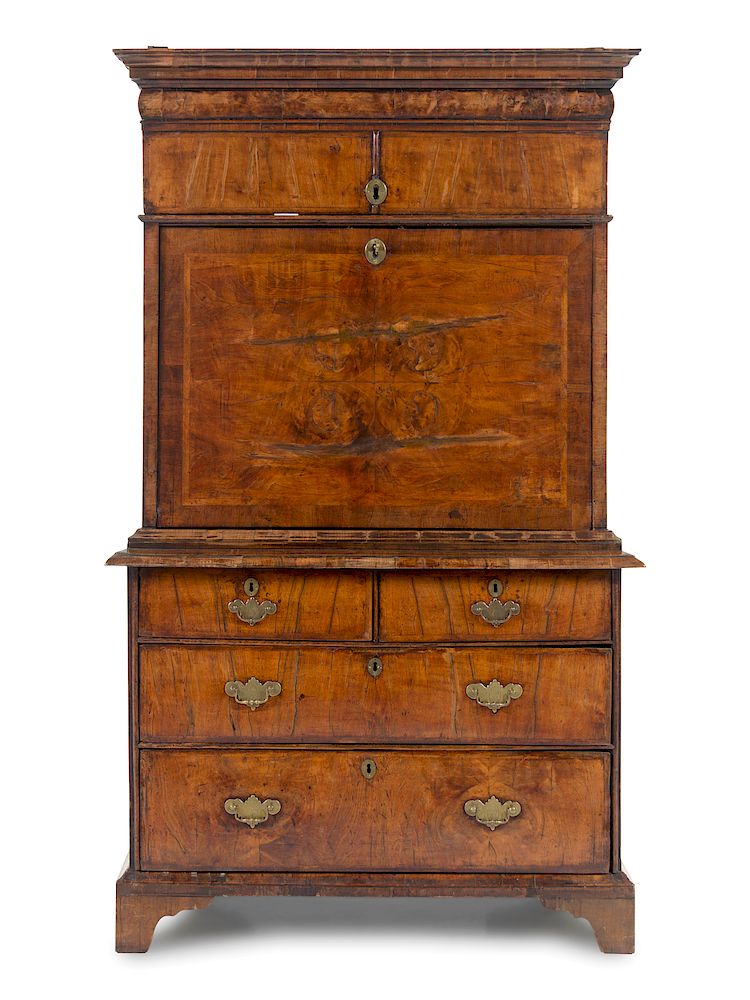 Appraisal: A Queen Anne Walnut Fall-Front Secretary A Queen Anne Walnut