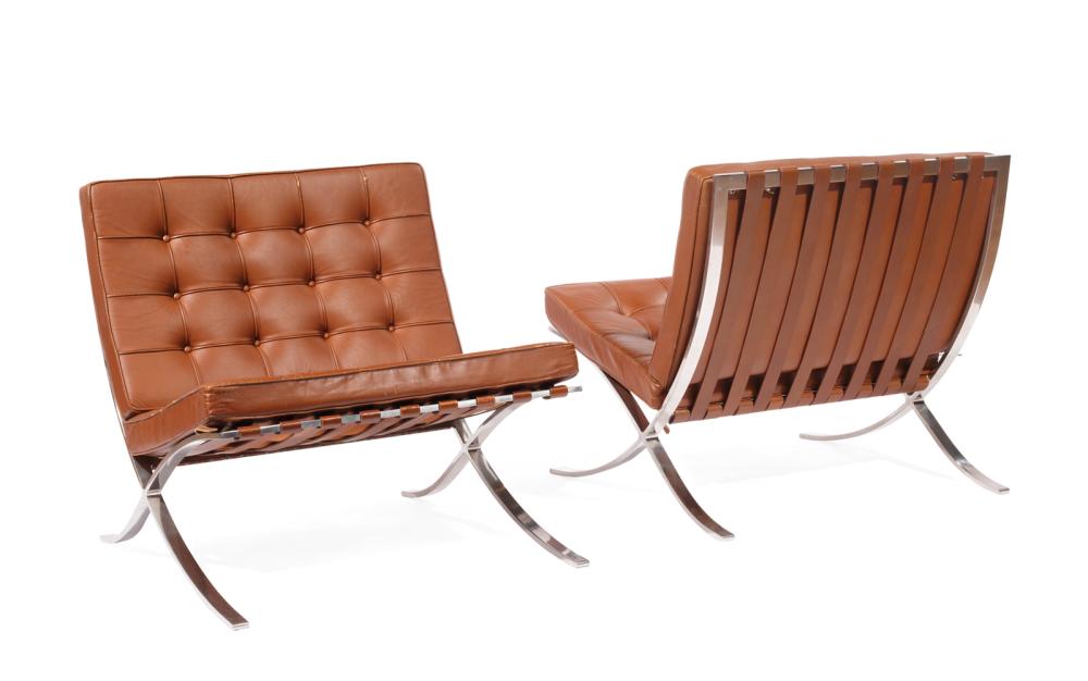 Appraisal: Pair of Mies van der Rohe Barcelona Chairs pre Knoll