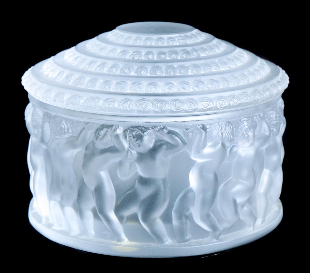 Appraisal: LALIQUE CRYSTAL ENFANTS DRESSER BOXLalique crystal 'Enfants' dresser box circular