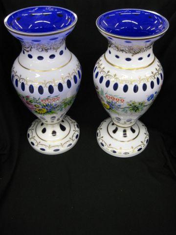 Appraisal: Pair of Bohemian Art Glass Vases enameled floral on white