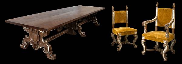 Appraisal: An Italian Baroque style painted and silver gilt dining room