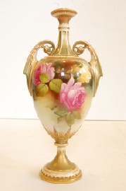 Appraisal: ROYAL WORCESTER TWO HANDLED VASE HAND PAINTED WITH ROSES SIGNED