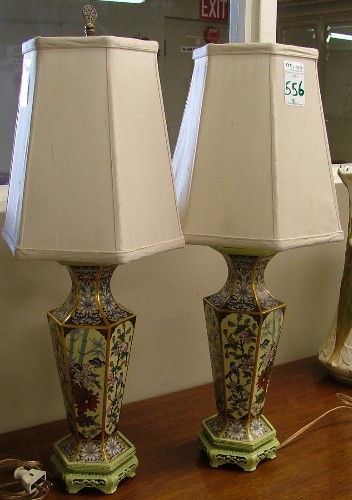 Appraisal: PAIR OF CHINESE CLOISONNE TABLE LAMPS having birds foliage and