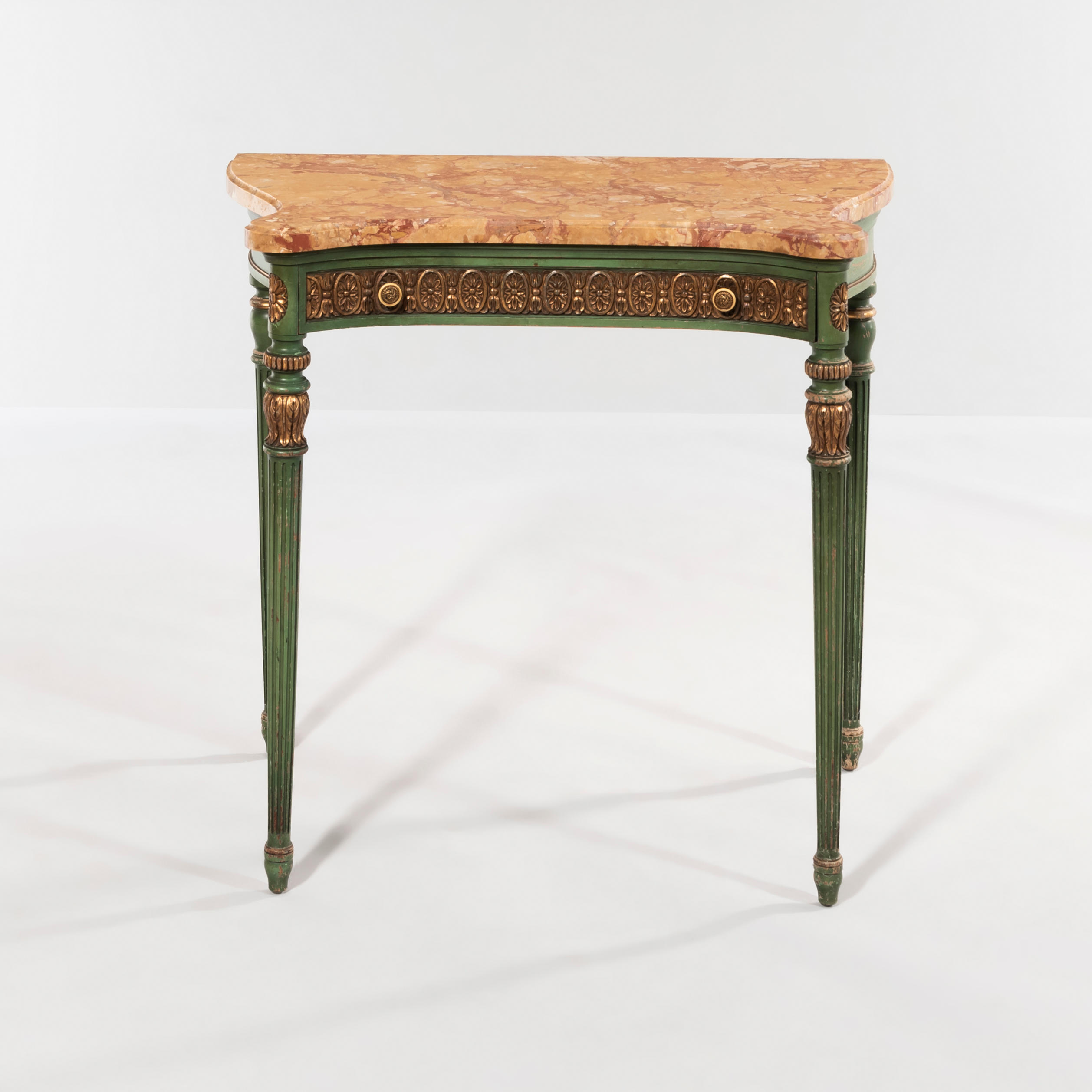 Appraisal: Italian Rococo-style Green-painted Marble-top Side Table ht wd dp in