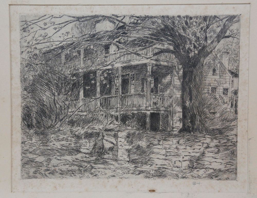 Appraisal: Childe Hassam Etching The Old House Cos Cob Childe Hassam