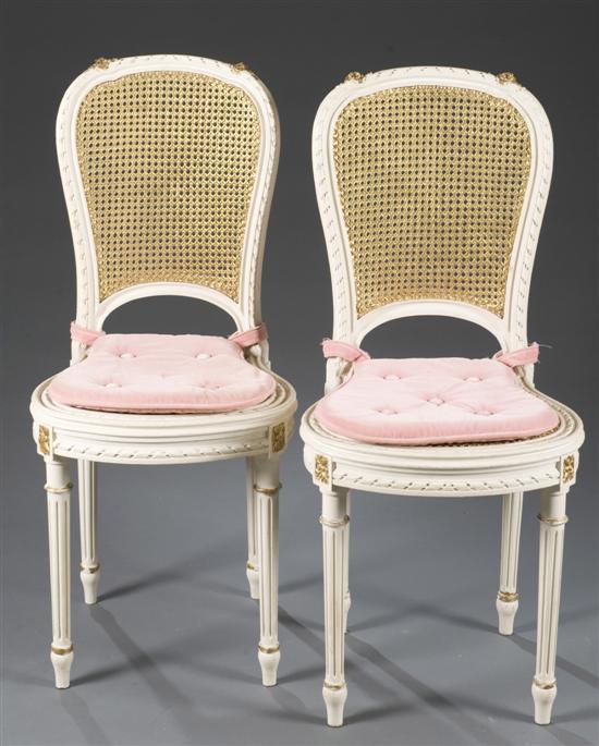 Appraisal: Pair of Louis XVI Style Painted and Caned Side Chairs