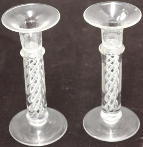 Appraisal: PAIR OF PAIRPOINT BLOWN AIR TWIST STEMCANDLESTICKS CLEAR HIGH PROVENANCE