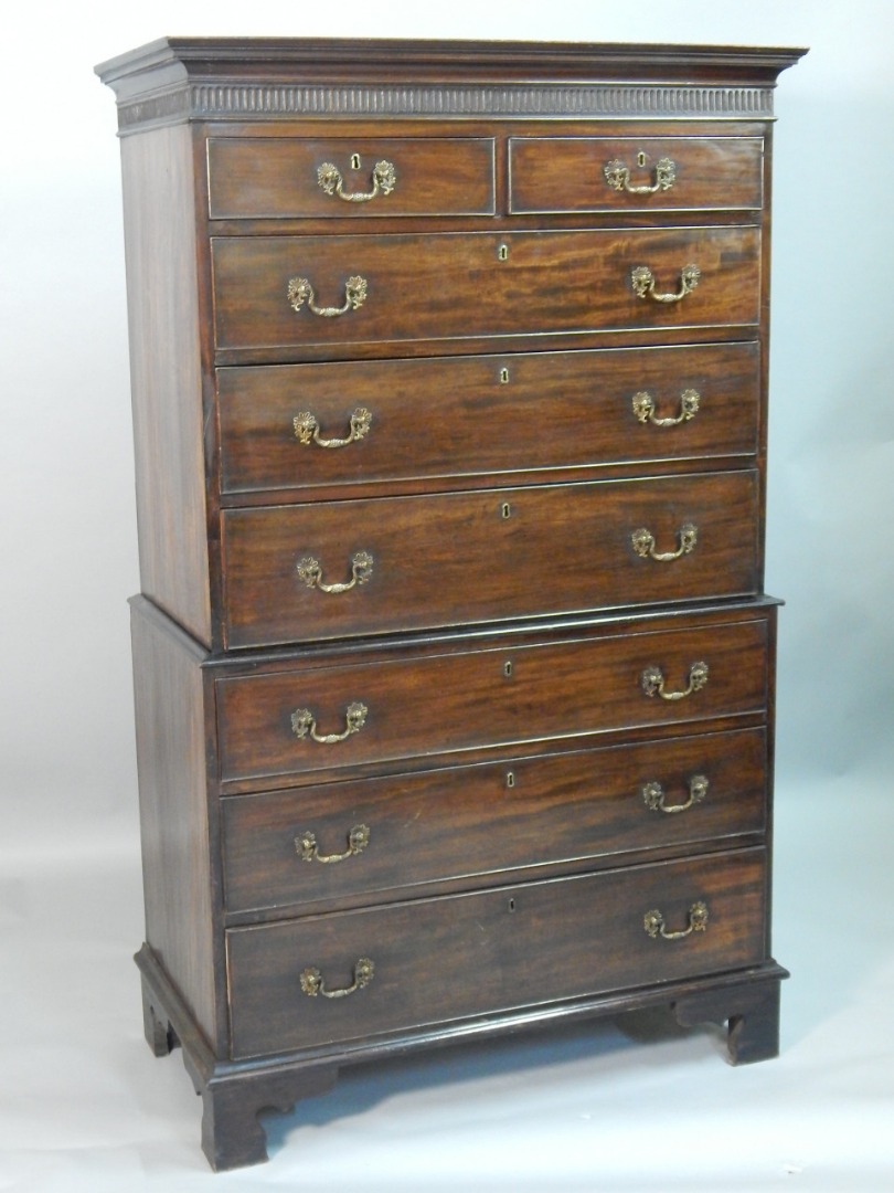 Appraisal: A George III mahogany chest on chest the top with