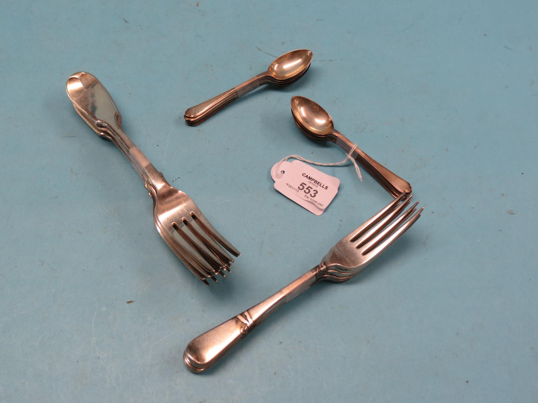 Appraisal: A matched set of six silver fiddle-pattern tableforks a set