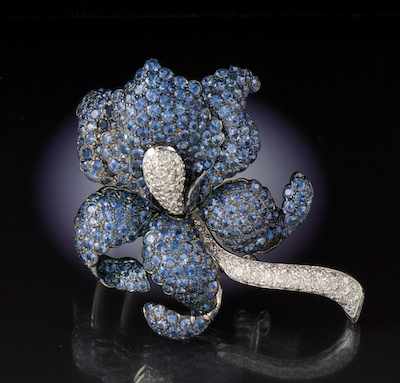 Appraisal: A Large Sapphire and Diamond Iris Brooch k white gold