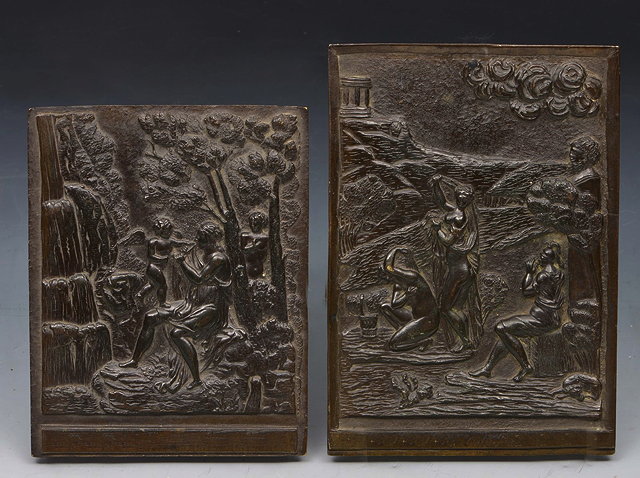 Appraisal: TWO TH CENTURY RENAISSANCE STYLE BRONZE RECTANGULAR PLAQUES with classical