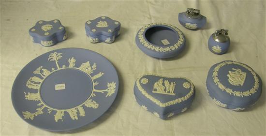 Appraisal: Eight pieces of Wedgwood jasper ware comprising two cigarette lighters