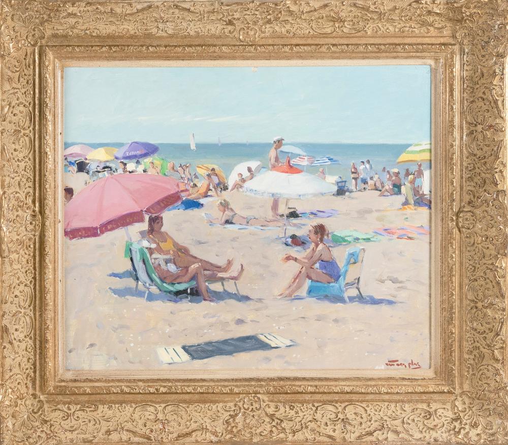 Appraisal: NIEK VAN DER PLAS THE NETHERLANDS B BEACHGOERS OIL ON