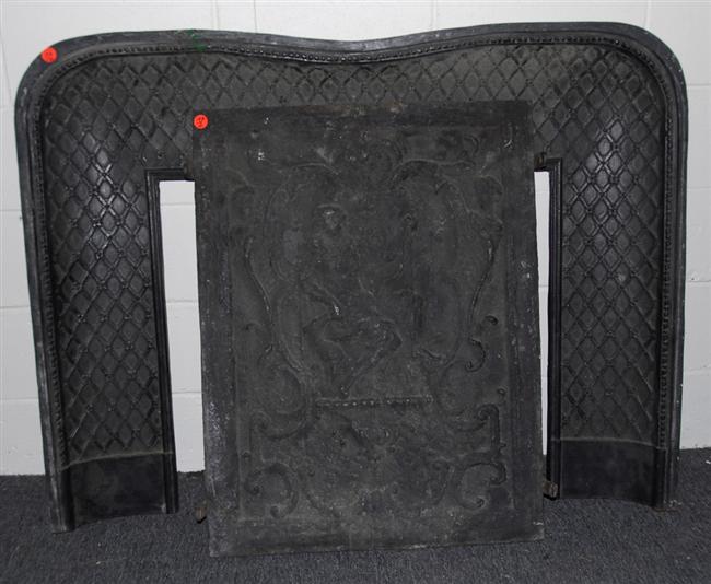 Appraisal: FRENCH CAST IRON FIREPLACE SURROUND AND BACK PANEL surround x