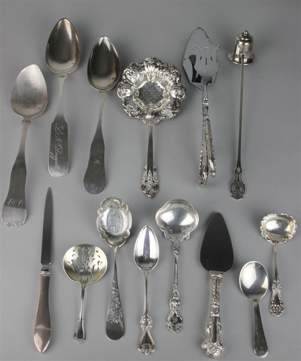 Appraisal: GROUP OF FOURTEEN AMERICAN COIN SILVER HOLLOW HANDLE AND SILVER