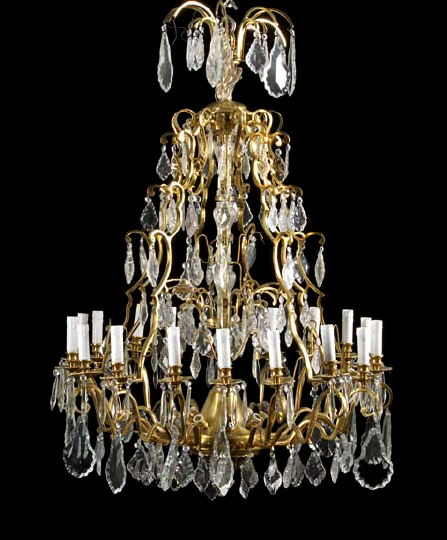 Appraisal: Large French Gilt-Brass and Cut Glass Eighteen-Light Chandelier in the