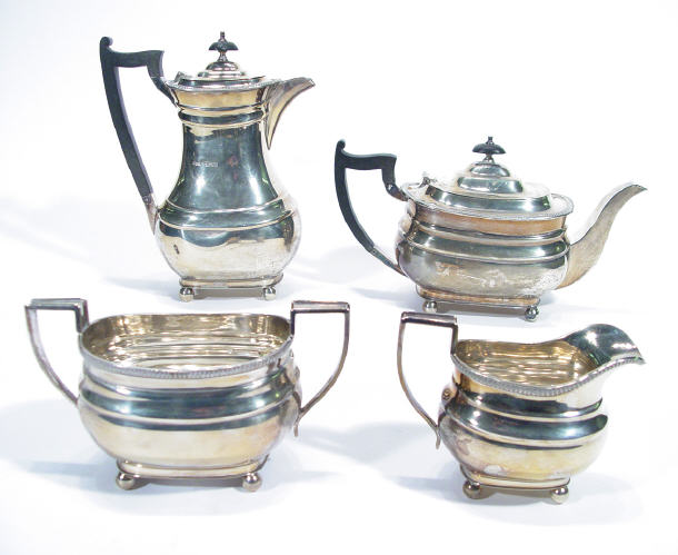 Appraisal: Four piece silver Queen Anne style tea service comprising teapot