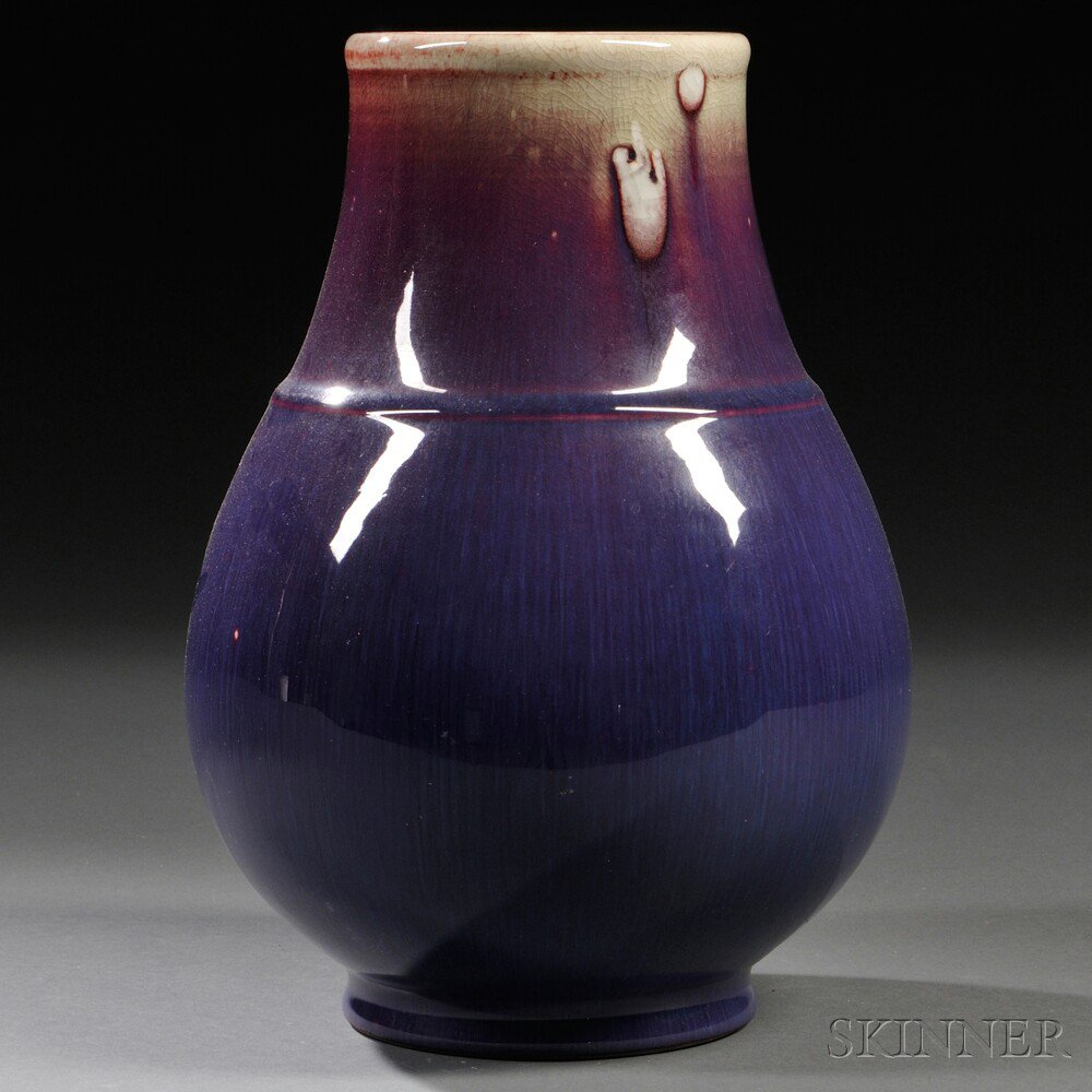 Appraisal: Flambe Hu Vase China th century with a raised ring