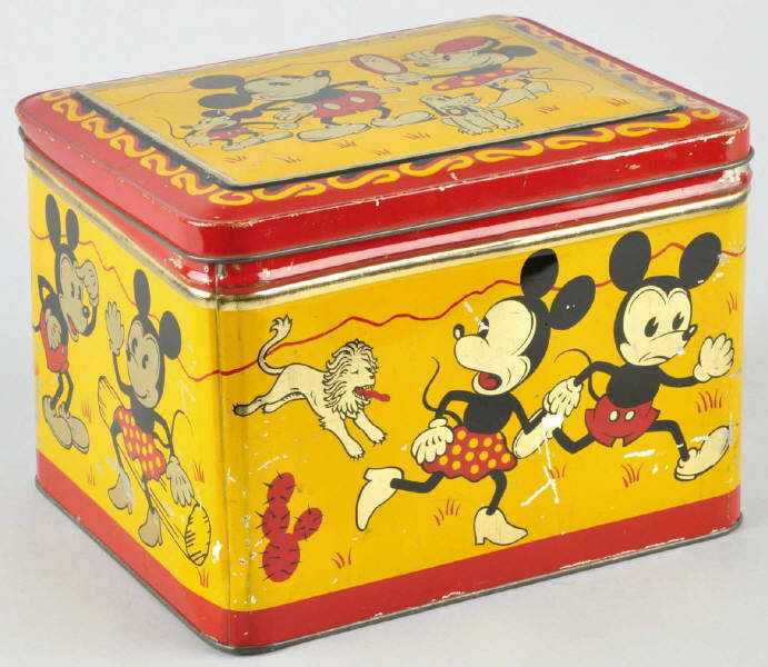 Appraisal: Tin Litho Disney Mickey Minnie Mouse Picnic Tin Description Spanish