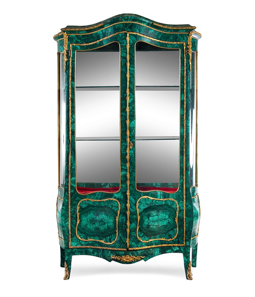 Appraisal: A Louis XV Style Gilt Bronze Mounted Malachite Veneered Vitrine