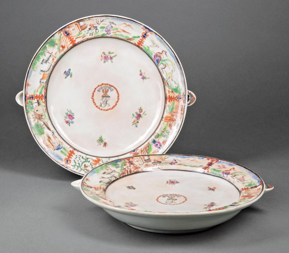 Appraisal: Pair of Chinese Export Famille Rose Porcelain Armorial Warming Dishes