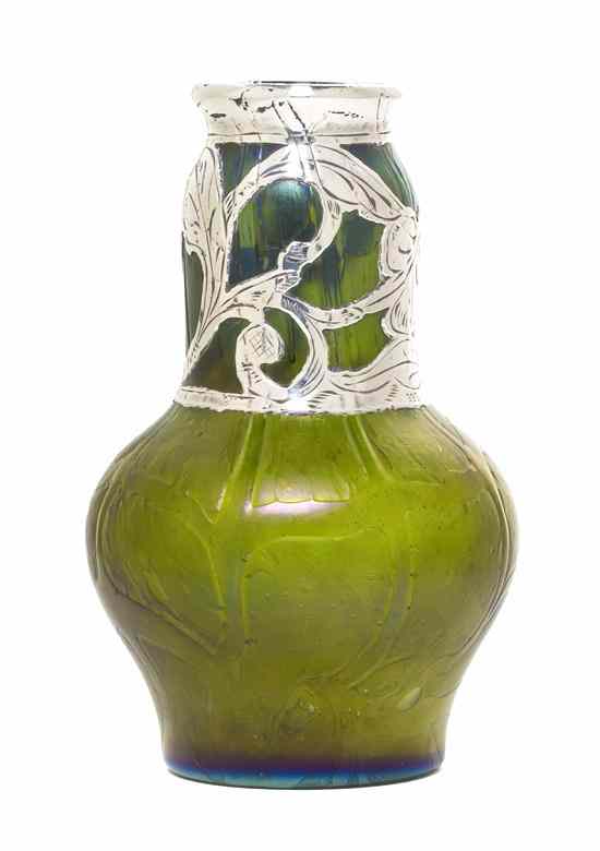 Appraisal: A Loetz Pulled Silver Overlay Vase of baluster form with