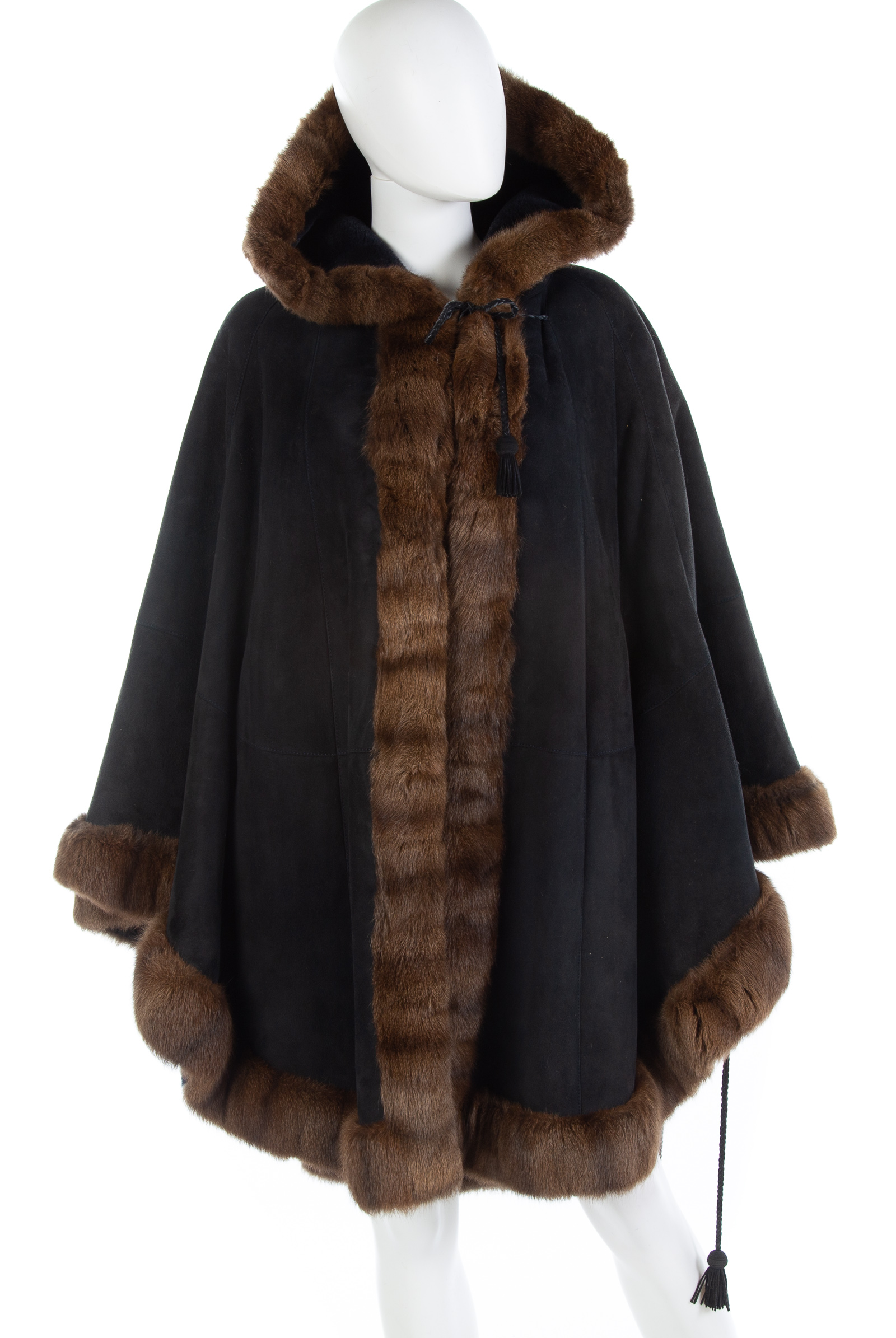 Appraisal: BLACK SUEDE CAPE WITH MINK TRIM Christia by Hana K