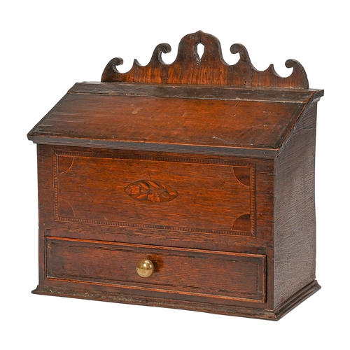 Appraisal: A George III wall hanging oak candle box with drawer