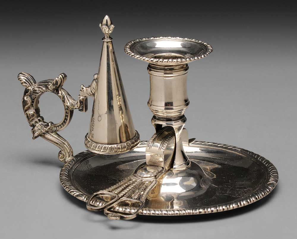 Appraisal: English Silver Chamber Candlestick gadroon and acanthus decoration snuffer with