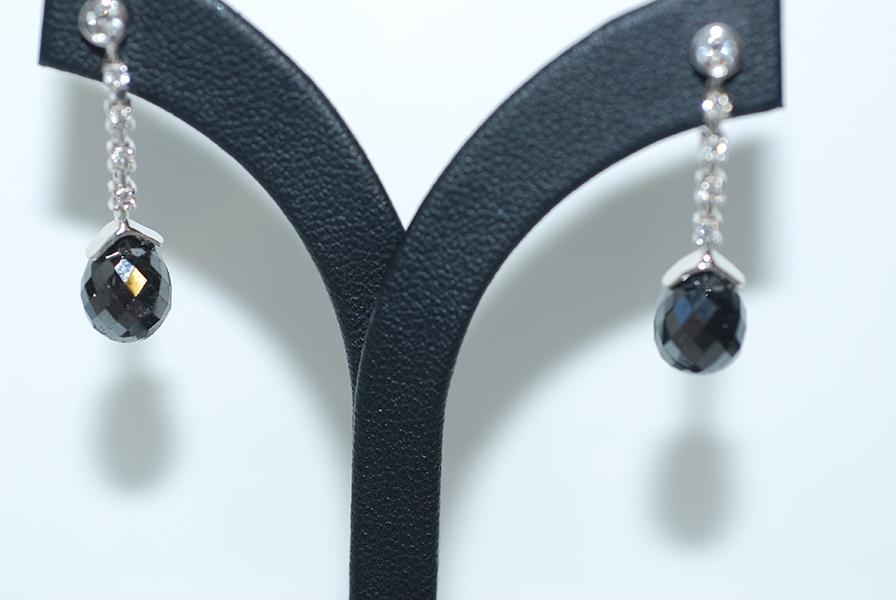 Appraisal: A PAIR OF BRIOLETTE CUT BLACK DIAMOND DROP EARRINGS IN