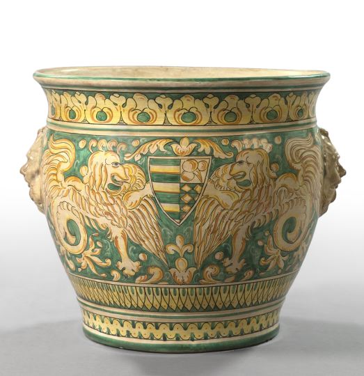 Appraisal: Large Gubbio Shaded Ivory Ochre and Green Majolica Tree Tub