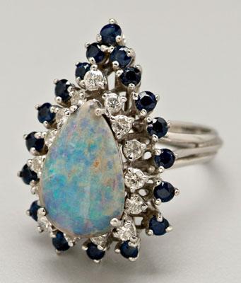 Appraisal: Opal sapphire diamond ring central pear opal estimated weight cts