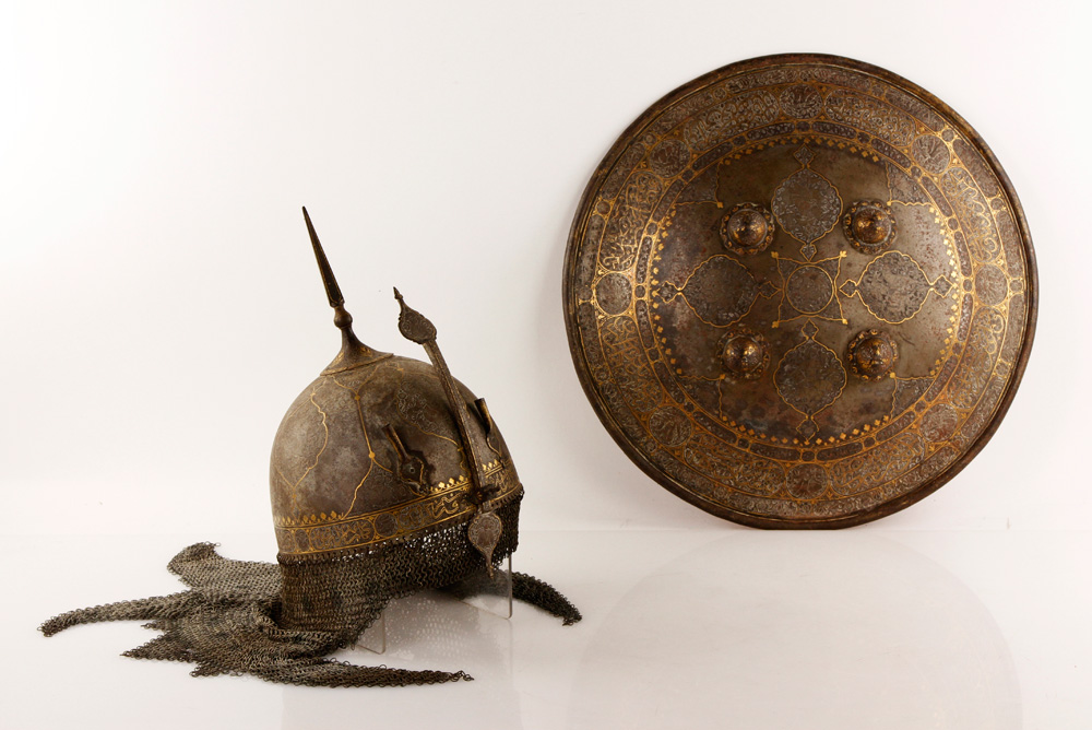 Appraisal: A - th C Persian Shield and Helmet th century