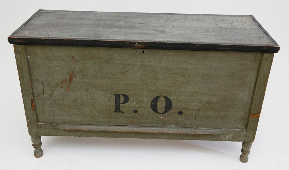 Appraisal: Pennsylvania Blue Paint Decorated Blanket Box th Century Pennsylvania Blue