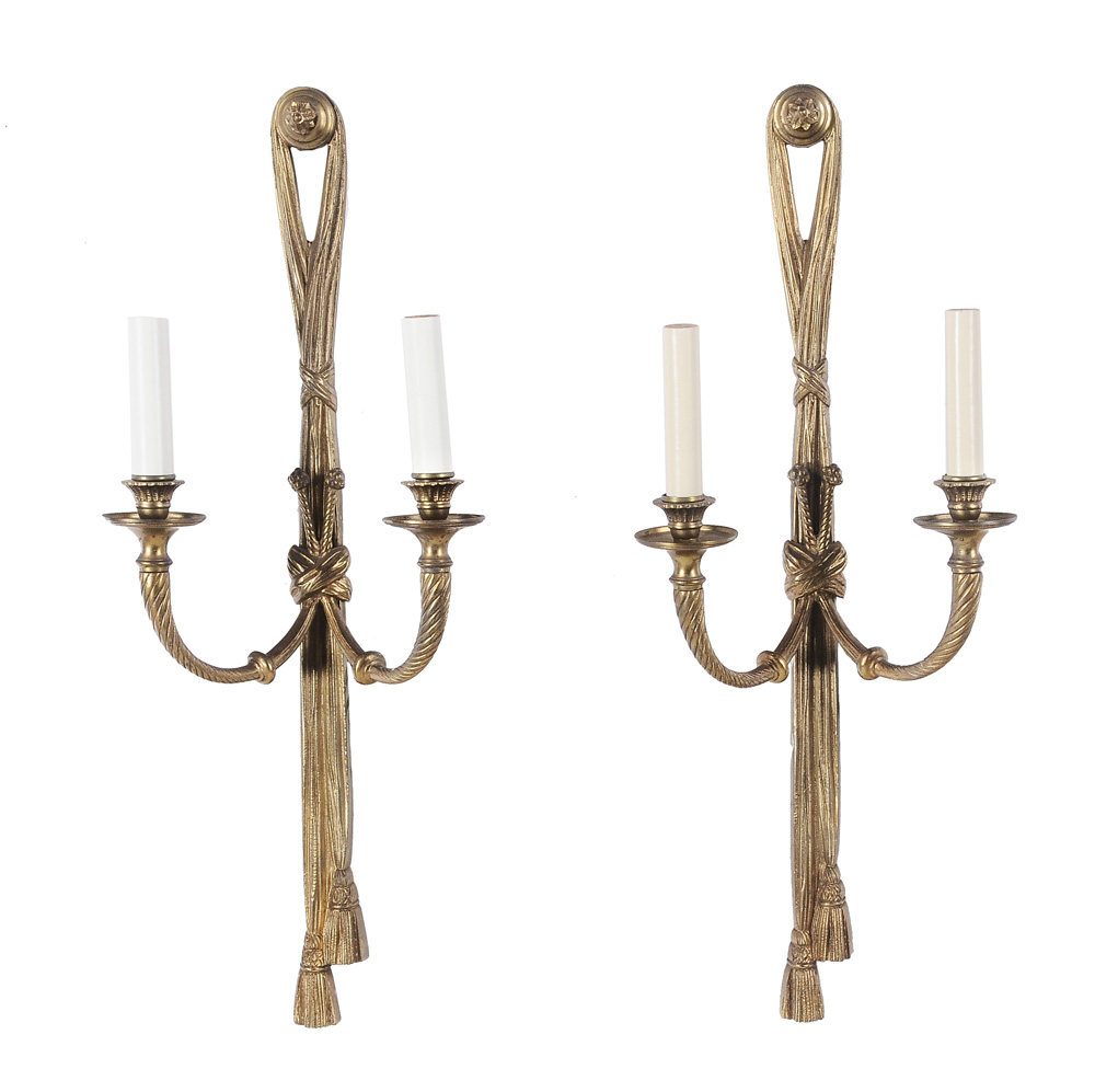 Appraisal: Pair Gilt Bronze Tassel-Form Two-Light Sconc