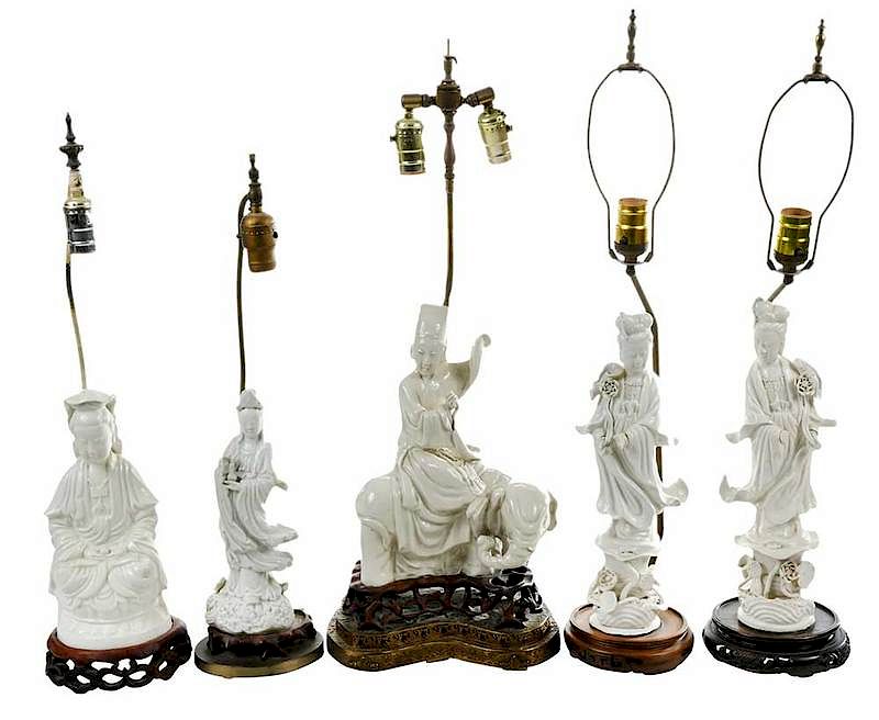 Appraisal: Five Chinese Blanc de Chine Lamps Qing dynasty Republic period