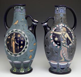 Appraisal: Pair of Amphora Ware Pottery Pitchers th c Cz Pair