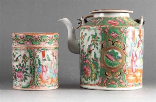 Appraisal: Chinese Export Rose Medallion porcelain drum-form teapot and similar dresser