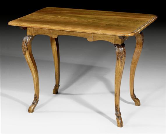 Appraisal: SALON TABLE Louis XV Bern circa Shaped walnut in veneer